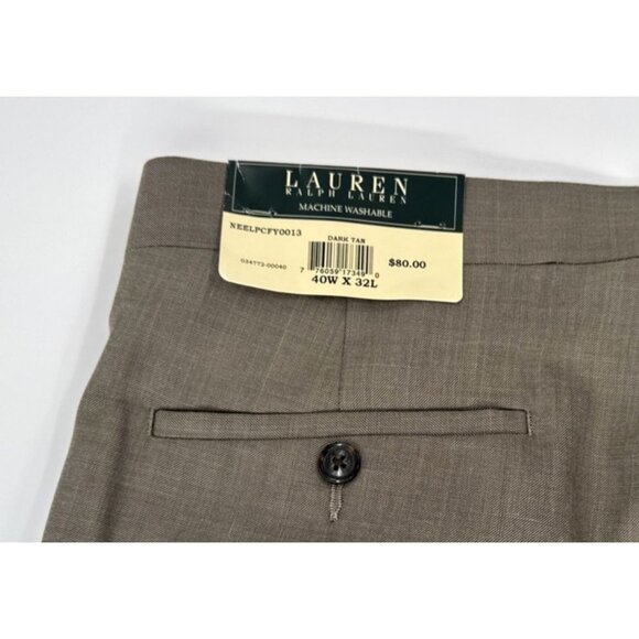 Lauren Ralph Lauren Dress Pants Mens 40x32 Tan Trousers Pleated Cuffed $80 NEW - Picture 3 of 9